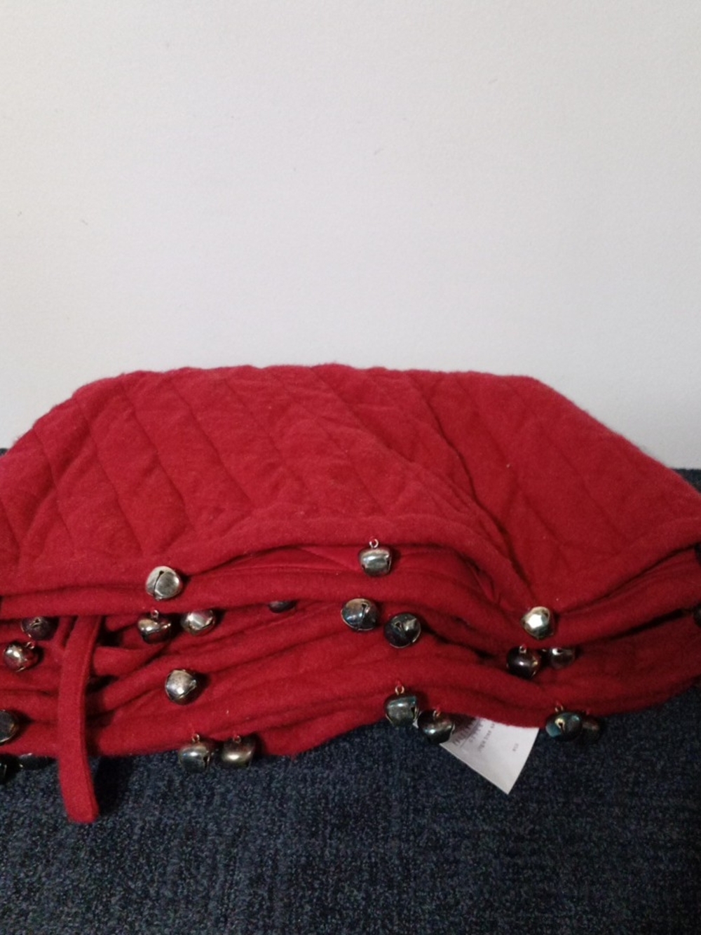 Pottery Barn Red Jingle Tree Skirt with Bells